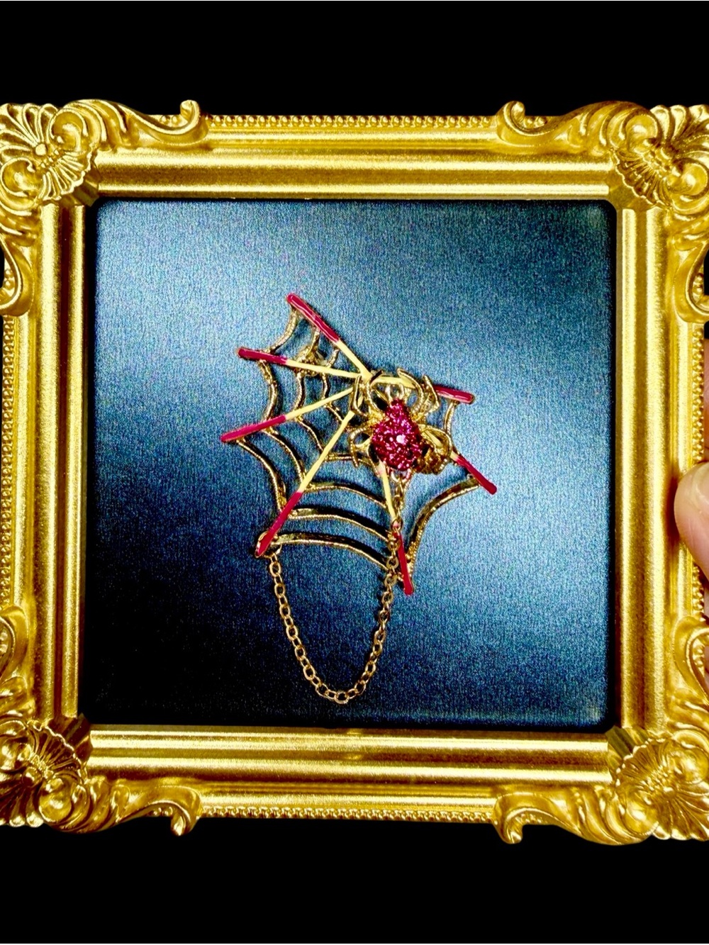 Pink Crystal Spider Web Framed Halloween Shelf Art Gothic Decor - Picture 4 of 7